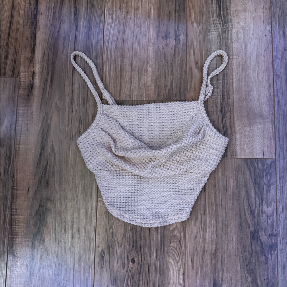 Cream Textured Knit Tank Top